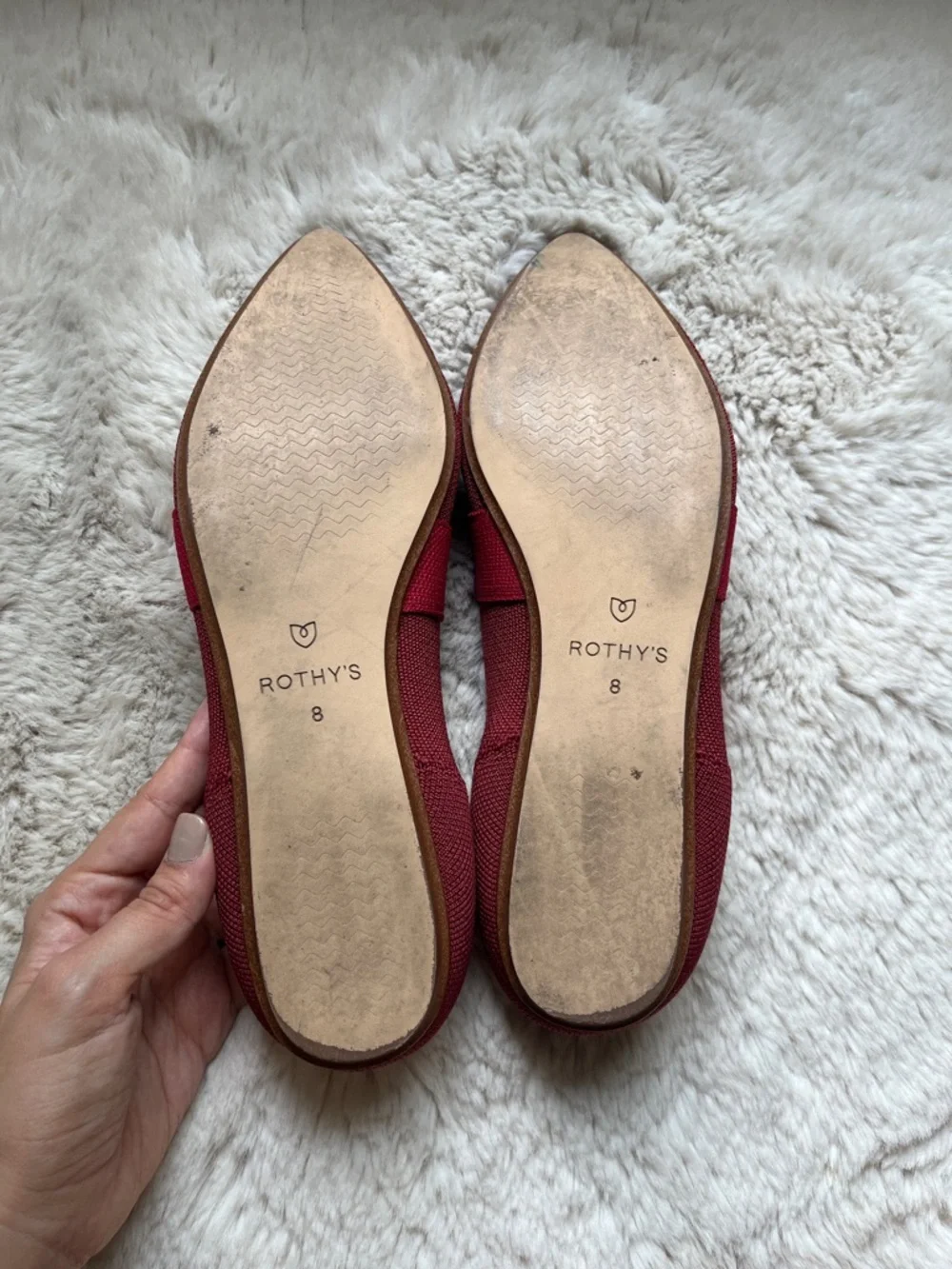 Rothys Cinnamon The Mary Jane Red Bow Point Flats Maroon Ribbon Tie Loafer 8 - Picture 13 of 14